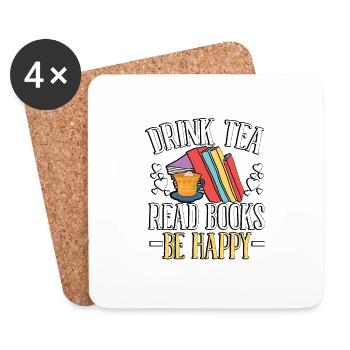 Drink Tea Read Books Be Happy For Book Lovers - Coasters (set of 4) - white - Front