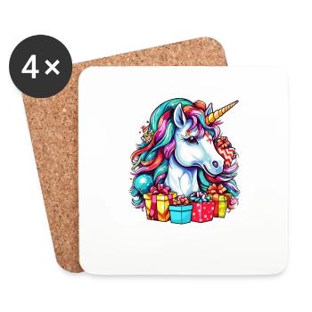 Niedliches Weihnachtsdesign im Einhorn-Stil für Kinder - Untersetzer (4er-Set) - Weiß - Vorne