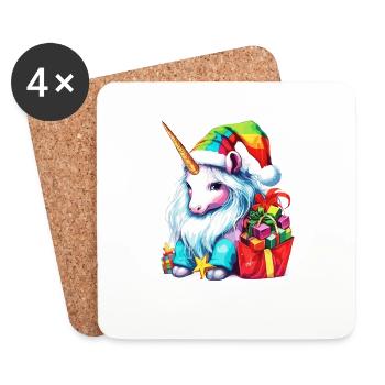 Einhorn-Weihnachtsdesign für Kinder und Erwachsene - Untersetzer (4er-Set) - Weiß - Vorne