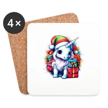 Entzückende Einhorn-Weihnachten, magisches Einhorn-Design - Untersetzer (4er-Set) - Weiß - Vorne