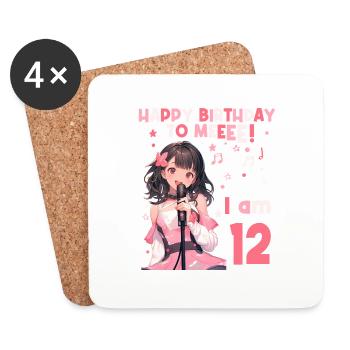 Anime Mandga K-Pop KPop Girl 12th Birthday - Coasters (set of 4) - white - Front