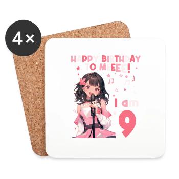 Anime Mandga K-Pop KPop Girl 9th Birthday - Coasters (set of 4) - white - Front