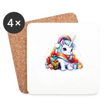 Zauberhaftes Weihnachts-Einhorn-Design - Unicorn Christm - Untersetzer (4er-Set) - Weiß - Vorne