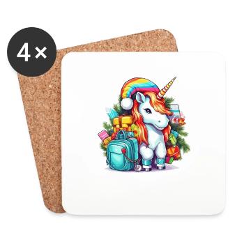 Frohe Weihnachten Einhorn - Zauberhafte Einhorn-Weihnacht - Untersetzer (4er-Set) - Weiß - Vorne
