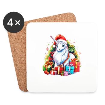 Einhorn Weihnachtsfeier - Niedliches Einhorn Weihnachten D - Untersetzer (4er-Set) - Weiß - Vorne