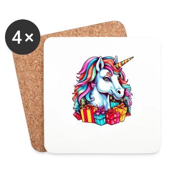 Einhorn Motto Weihnachtsfeier - Niedliches Einhorn - Untersetzer (4er-Set) - Weiß - Vorne