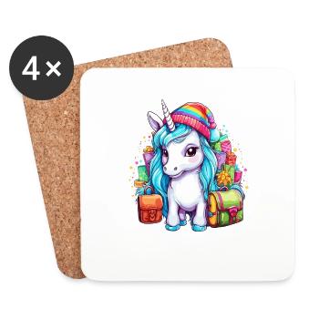 Coole Einhorn-Weihnachten mit Weihnachtsmütze und Regenbogen - Untersetzer (4er-Set) - Weiß - Vorne