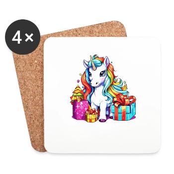 Zauberhafte Einhorn-Weihnachten - Kinder Einhorn - Untersetzer (4er-Set) - Weiß - Vorne