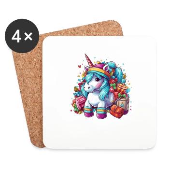 Einhorn Weihnachten, Kinder Einhorn Design Weihnachten - Untersetzer (4er-Set) - Weiß - Vorne