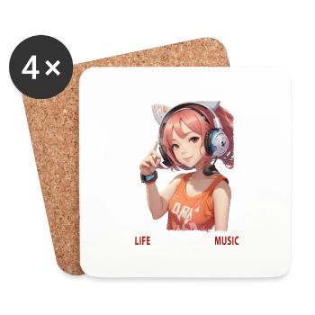 Das Leben ist besser mit MUSIK - Manga Girl - Untersetzer (4er-Set) - Weiß - Vorne