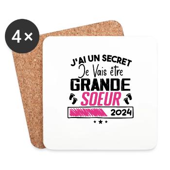 Je Vais être Grande Soeur 2024 Cadeau Grande Soeur - Dessous de verre (lot de 4) - blanc - Devant