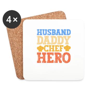 Husband Dad Chef Hero Funny Cooking Dad Chef - Coasters (set of 4) - white - Front