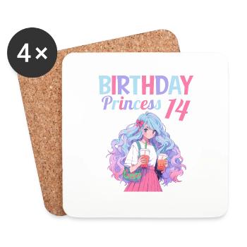 Anime Mandga Boba Bubble Tea 14th Birthday - Coasters (set of 4) - white - Front
