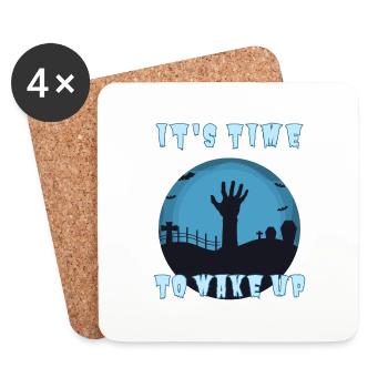 "It's time to wake up", Halloween Zombie Alarm Clock - Coasters (set of 4) - white - Front