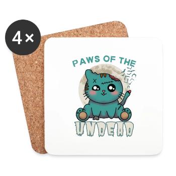 "Paws of the Undead", cute zombie cat - Coasters (set of 4) - white - Front
