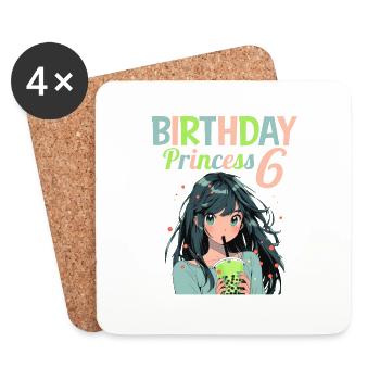 Anime Mandga Boba Bubble Tea 6ème anniversaire - Dessous de verre (lot de 4) - blanc - Devant