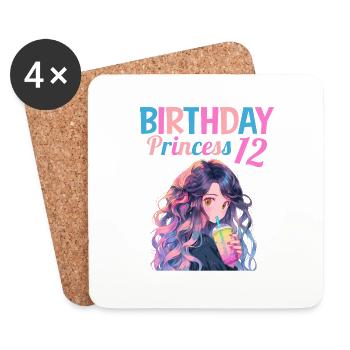 Anime Mandga Boba Bubble Tea 12. Geburtstag - Untersetzer (4er-Set) - Weiß - Vorne