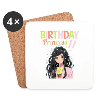 Anime Mandga Boba Bubble Tea 11ème anniversaire - Dessous de verre (lot de 4) - blanc - Devant