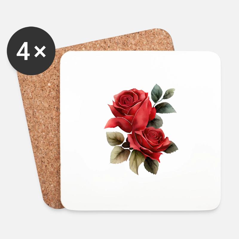 Rose - Untersetzer (4er-Set) - Weiß