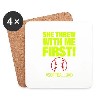 She Threw With Me First #softballdad 2 - Untersetzer (4er-Set) - Weiß - Vorne