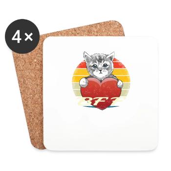 Katzenfreund, Katzenzubehör Geschenk - Untersetzer (4er-Set) - Weiß - Vorne