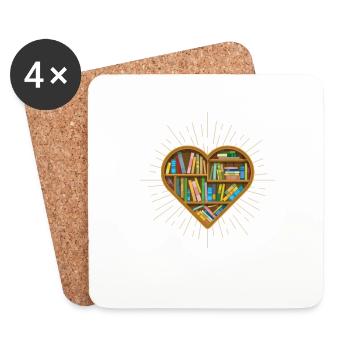 Heart I love books Reading Lover Librarian - Coasters (set of 4) - white - Front