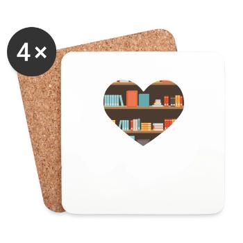Herz Ich liebe Bücher Lesen Liebhaber Bibliothekar - Untersetzer (4er-Set) - Weiß - Vorne
