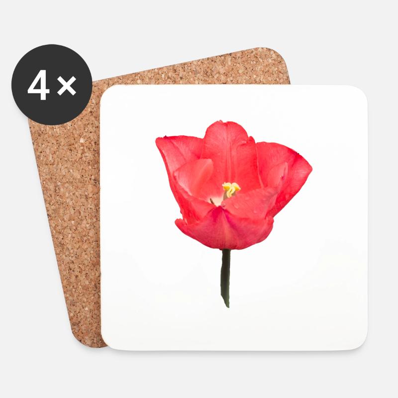 Rote Tulpenblüte - Untersetzer (4er-Set) - Weiß