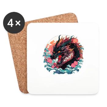 Tokyo Asie 80s Dragon Dragon Rétro Japonais - Dessous de verre (lot de 4) - blanc - Devant