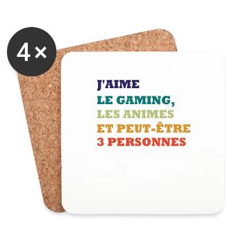 J aime le gaming, animes et peut être 3 personnes - Dessous de verre (lot de 4) - blanc - Devant