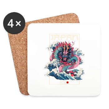Tokyo Asie 80s Dragon Dragon Rétro Japonais - Dessous de verre (lot de 4) - blanc - Devant