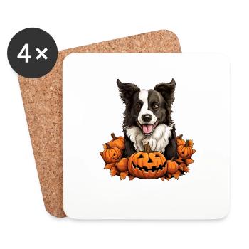 Border-Collie-Hundekürbis-faule Halloween-Party - Untersetzer (4er-Set) - Weiß - Vorne
