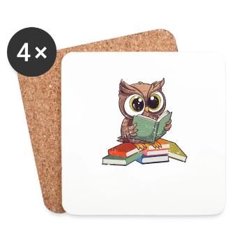 Funny Reading Owl Bookworm Book Lover - Coasters (set of 4) - white - Front