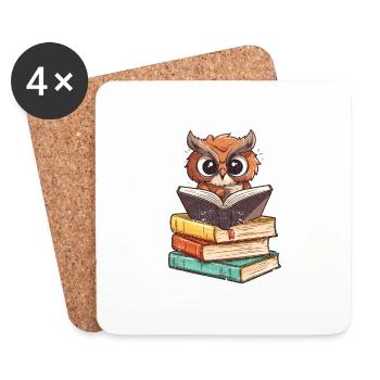 Drôle de lecture Owl Bookworm Book Lover - Dessous de verre (lot de 4) - blanc - Devant