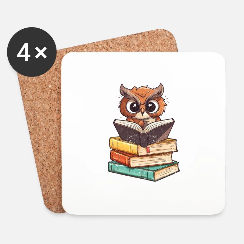 Lustige Leseeule Bücherwurm Buchliebhaber - Untersetzer (4er-Set) - Weiß