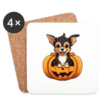 Chihuahua Dog Pumpkin Lazy Halloween Party Costume - Coasters (set of 4) - white - Front