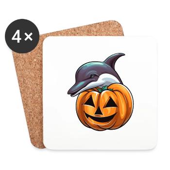 Dolphin Pumpkin Lazy Halloween Party Costume - Coasters (set of 4) - white - Front