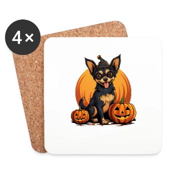 Chihuahua Dog Pumpkin Lazy Halloween Party Costume - Coasters (set of 4) - white - Front
