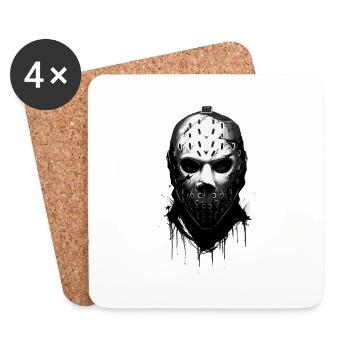 Masque effrayant de gardien de but de hockey sur glace d’Halloween - Dessous de verre (lot de 4) - blanc - Devant