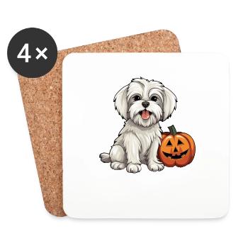 Maltese Dog Pumpkin Lazy Halloween Party Costume - Coasters (set of 4) - white - Front