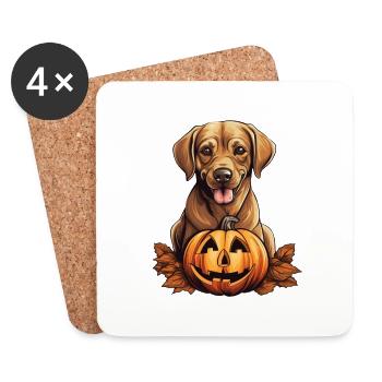 Labrador Retriever Hund Kürbis Faules Halloween - Untersetzer (4er-Set) - Weiß - Vorne