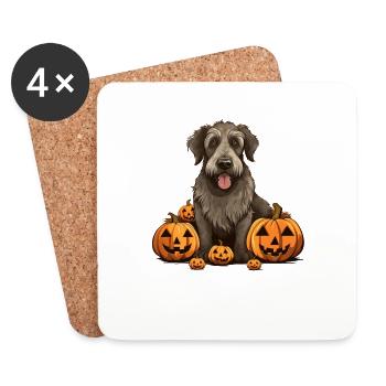 Irish Wolfhound Dog Pumpkin Lazy Halloween Party - Coasters (set of 4) - white - Front