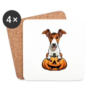 Fox Terrier Dog Pumpkin Lazy Halloween Party - Coasters (set of 4) - white - Front