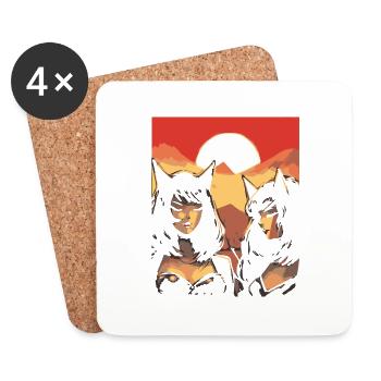 Japon, Soleil Rouge, Chats, Oreilles, Filles - Dessous de verre (lot de 4) - blanc - Devant