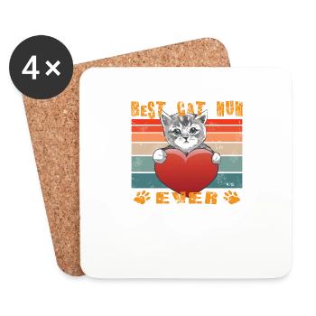 Katzenfreund, Katzenzubehör Geschenk - Untersetzer (4er-Set) - Weiß - Vorne