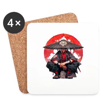 Asia 80s Japanese Retro Samurai Samurai - Coasters (set of 4) - white - Front