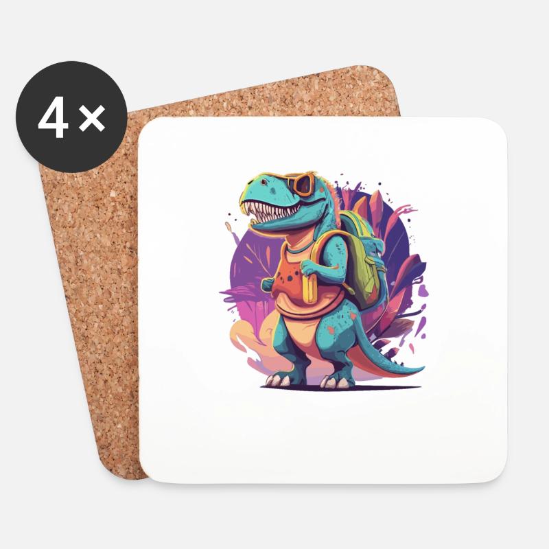 Einschulung Dinosaurier Schulkind Trex - Untersetzer (4er-Set) - Weiß