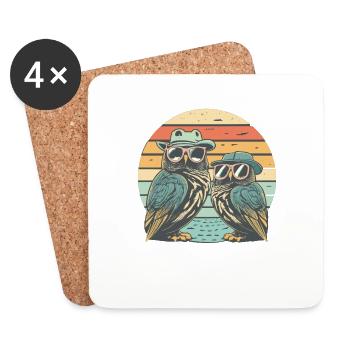 Eule Retro vintage - Untersetzer (4er-Set) - Weiß - Vorne