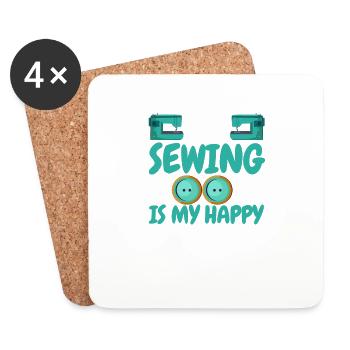 My sewing room is my place of happiness Sewing office Sewist - Coasters (set of 4) - white - Front