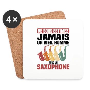 Un vieil homme avec un saxophone - Dessous de verre (lot de 4) - blanc - Devant